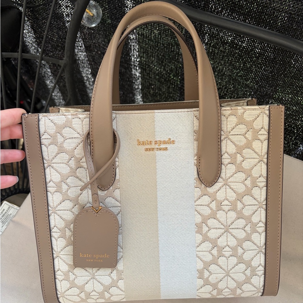 Tan & White Canvas Kate Spade Tote